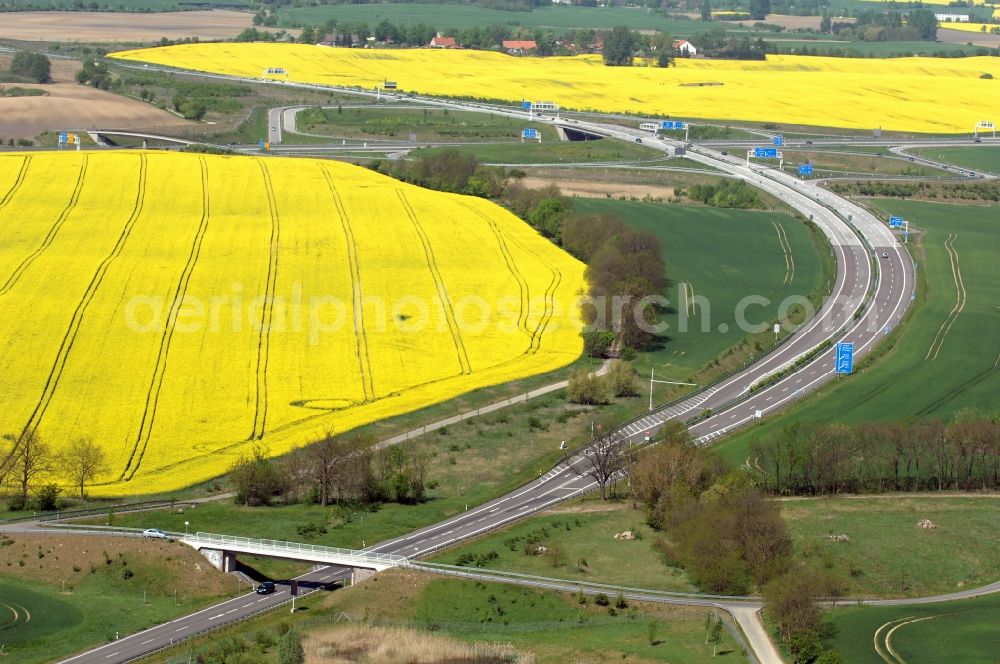 Gramzow from above - Traffic flow at the intersection- motorway A 20 - A11 in Gramzow in the state Brandenburg, Germany