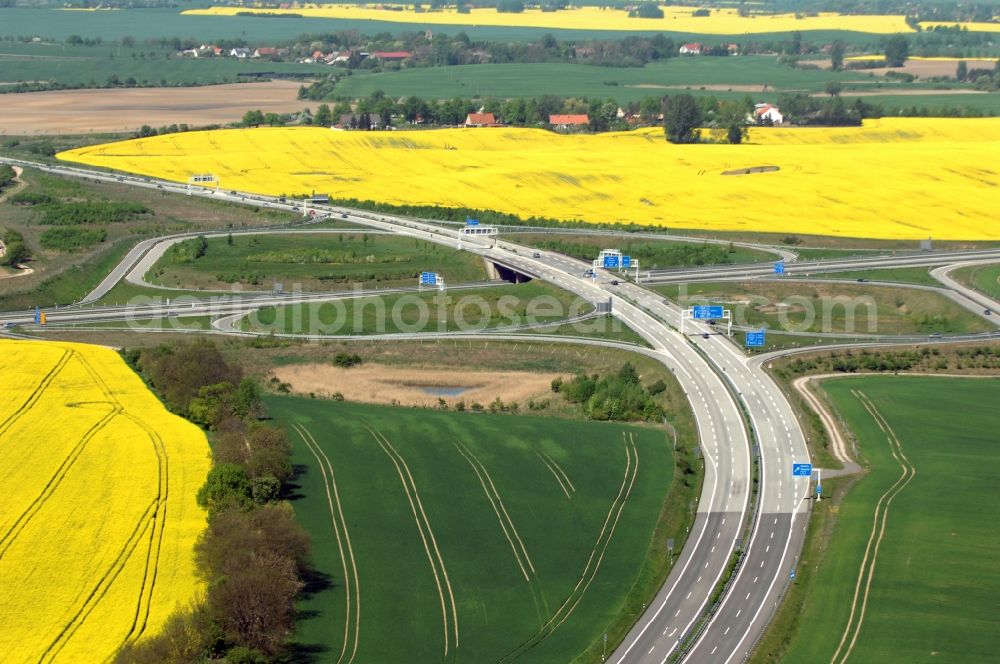 Aerial image Gramzow - Traffic flow at the intersection- motorway A 20 - A11 in Gramzow in the state Brandenburg, Germany