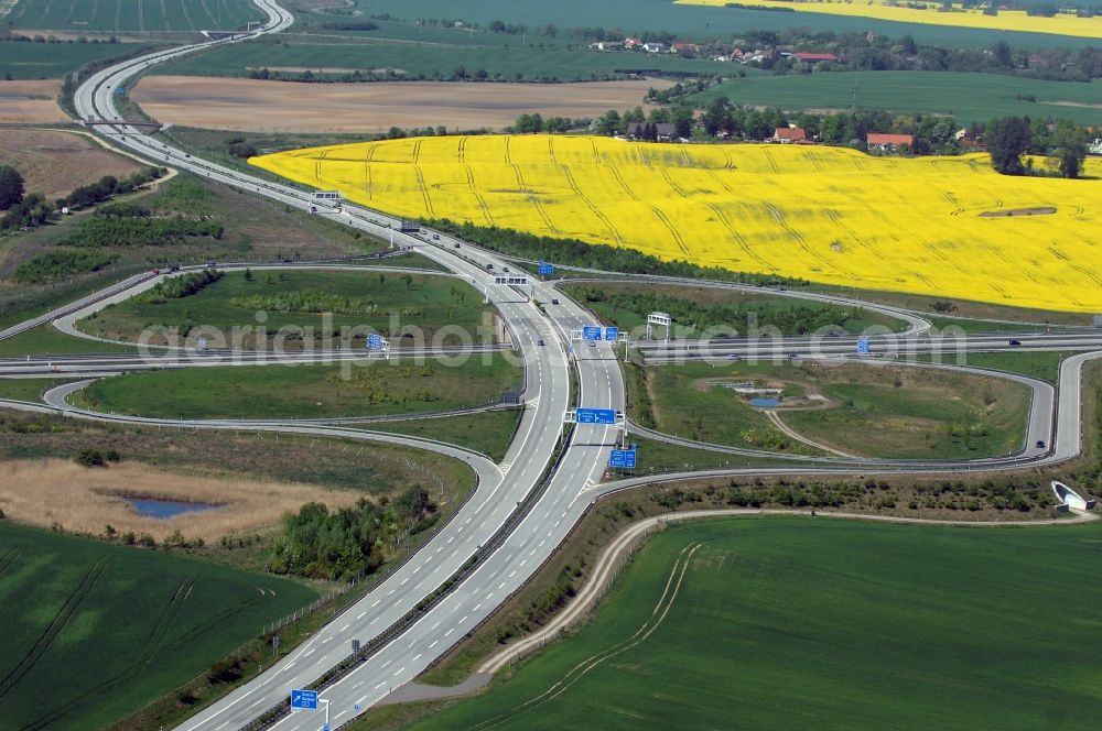 Gramzow from above - Traffic flow at the intersection- motorway A 20 - A11 in Gramzow in the state Brandenburg, Germany