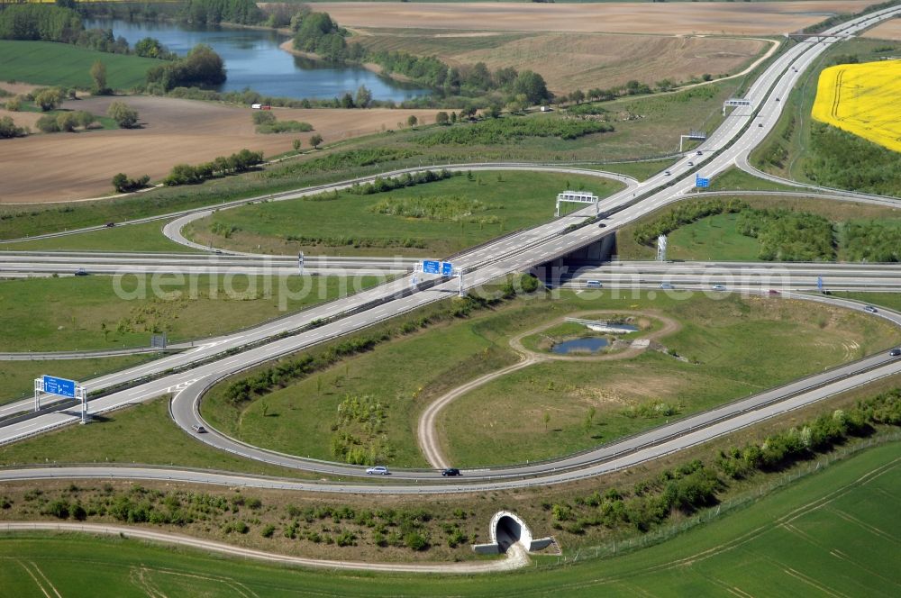 Gramzow from the bird's eye view: Traffic flow at the intersection- motorway A 20 - A11 in Gramzow in the state Brandenburg, Germany