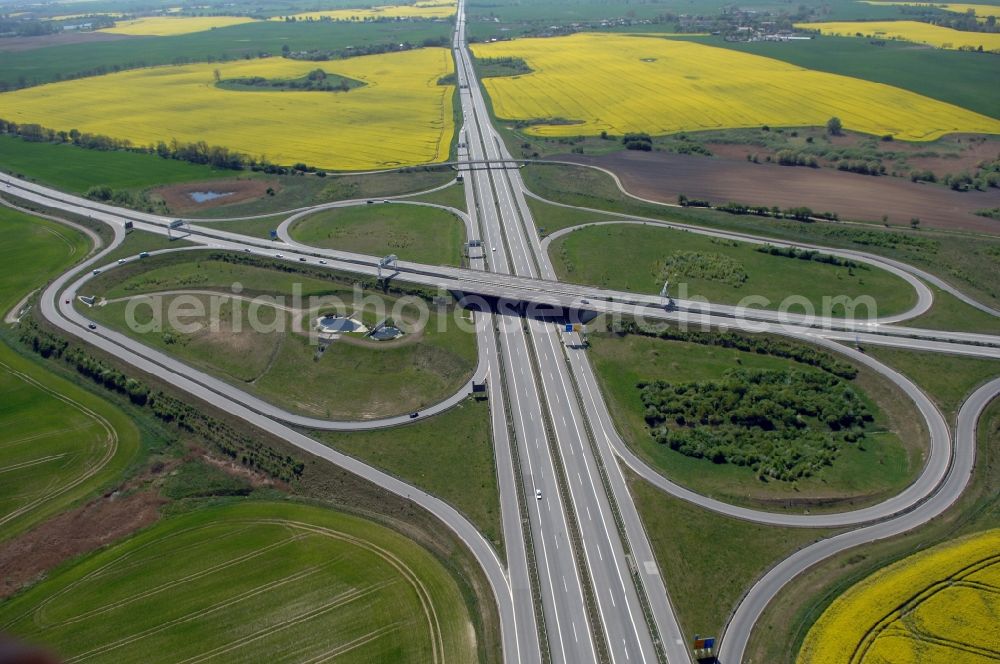 Aerial image Gramzow - Traffic flow at the intersection- motorway A 20 - A11 in Gramzow in the state Brandenburg, Germany