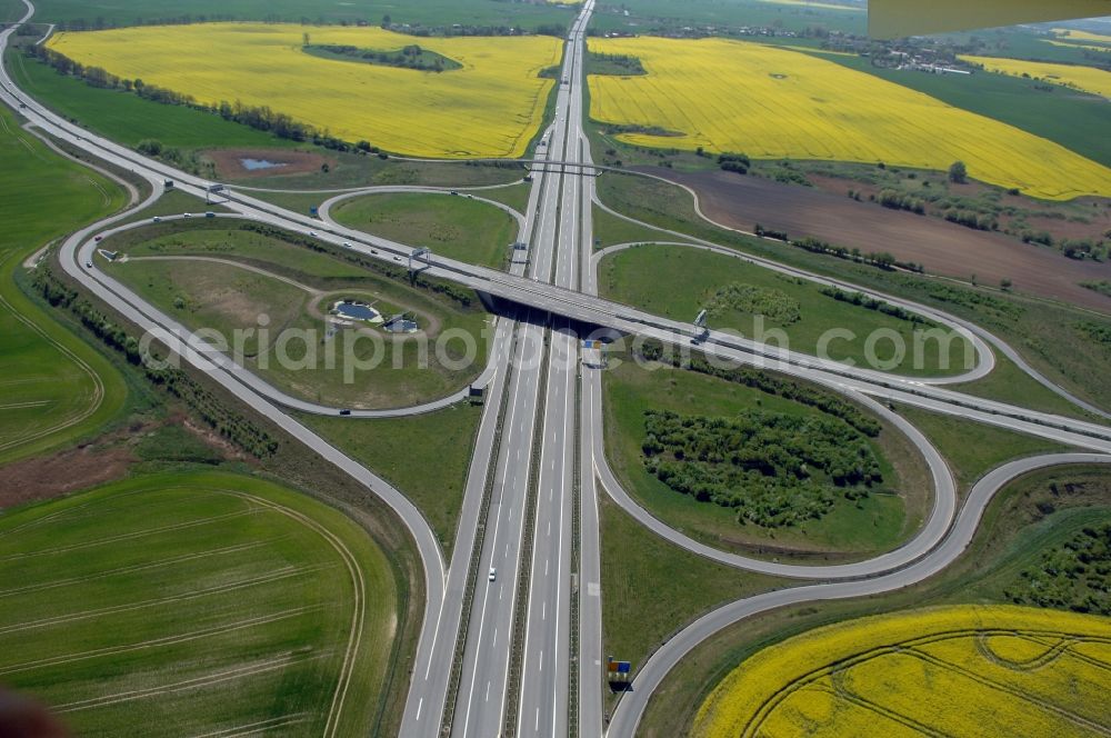 Aerial photograph Gramzow - Traffic flow at the intersection- motorway A 20 - A11 in Gramzow in the state Brandenburg, Germany