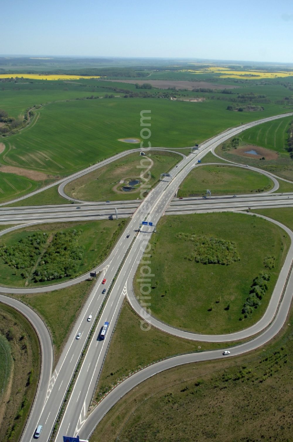 Gramzow from above - Traffic flow at the intersection- motorway A 20 - A11 in Gramzow in the state Brandenburg, Germany