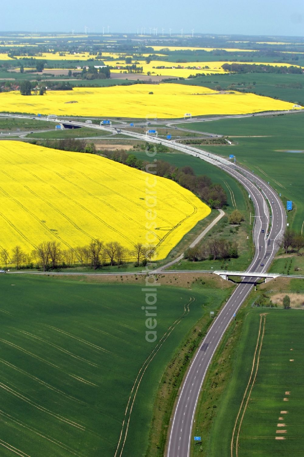 Gramzow from the bird's eye view: Traffic flow at the intersection- motorway A 20 - A11 in Gramzow in the state Brandenburg, Germany