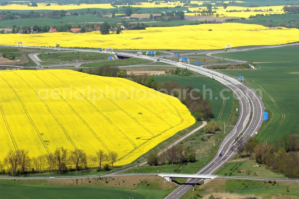 Aerial image Gramzow - Traffic flow at the intersection- motorway A 20 - A11 in Gramzow in the state Brandenburg, Germany