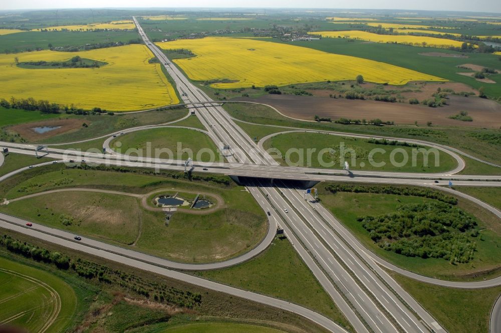 Gramzow from the bird's eye view: Traffic flow at the intersection- motorway A 20 - A11 in Gramzow in the state Brandenburg, Germany