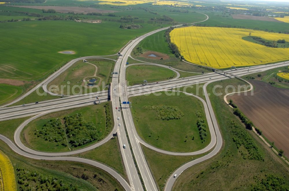 Aerial image Gramzow - Traffic flow at the intersection- motorway A 20 - A11 in Gramzow in the state Brandenburg, Germany