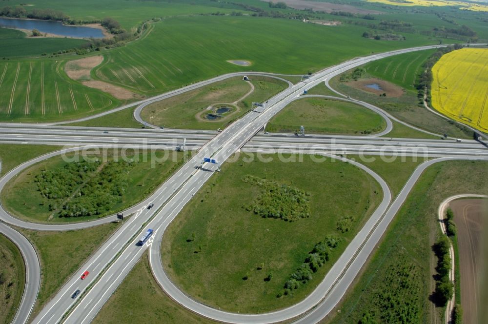 Aerial photograph Gramzow - Traffic flow at the intersection- motorway A 20 - A11 in Gramzow in the state Brandenburg, Germany