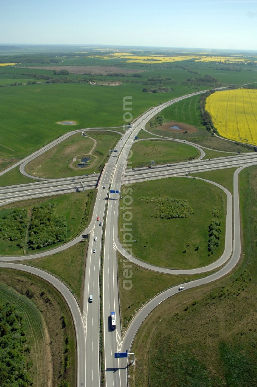 Gramzow from the bird's eye view: Traffic flow at the intersection- motorway A 20 - A11 in Gramzow in the state Brandenburg, Germany