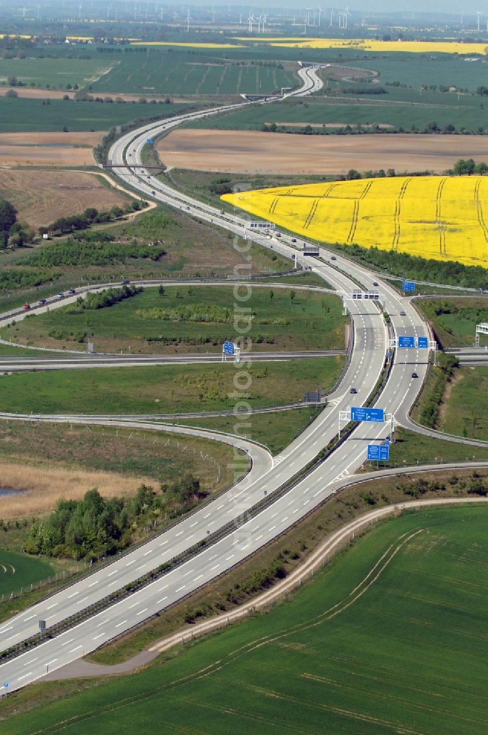 Aerial image Gramzow - Traffic flow at the intersection- motorway A 20 - A11 in Gramzow in the state Brandenburg, Germany