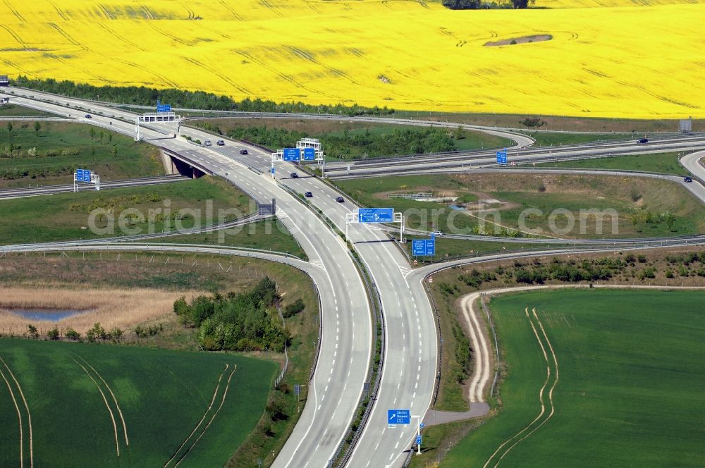 Aerial photograph Gramzow - Traffic flow at the intersection- motorway A 20 - A11 in Gramzow in the state Brandenburg, Germany