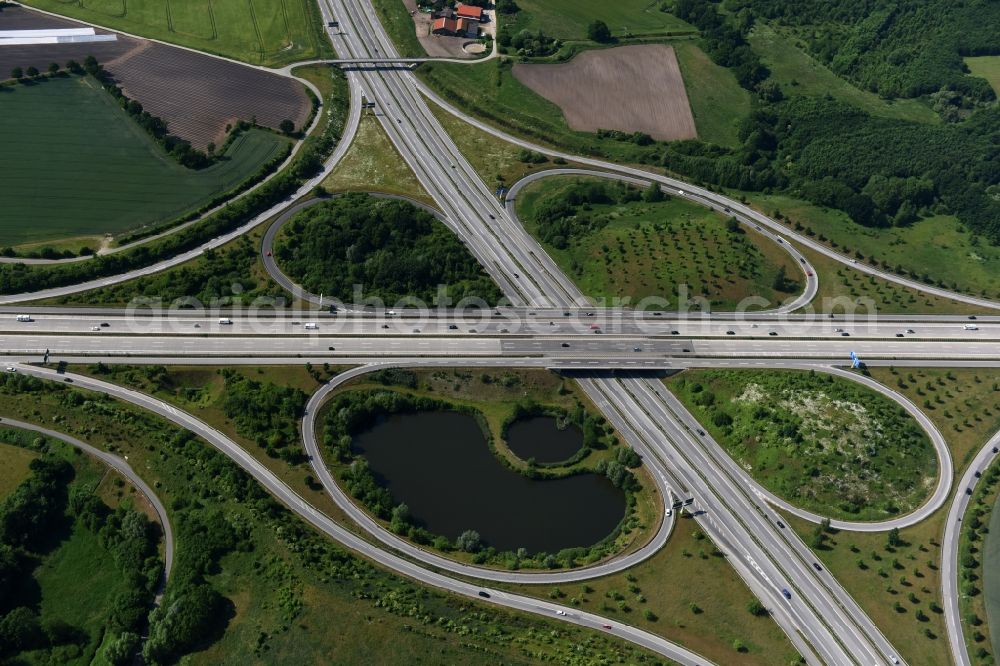 Aerial image Hamberge - Traffic flow at the intersection- motorway A 20 - A1 in Hamberge in the state Schleswig-Holstein