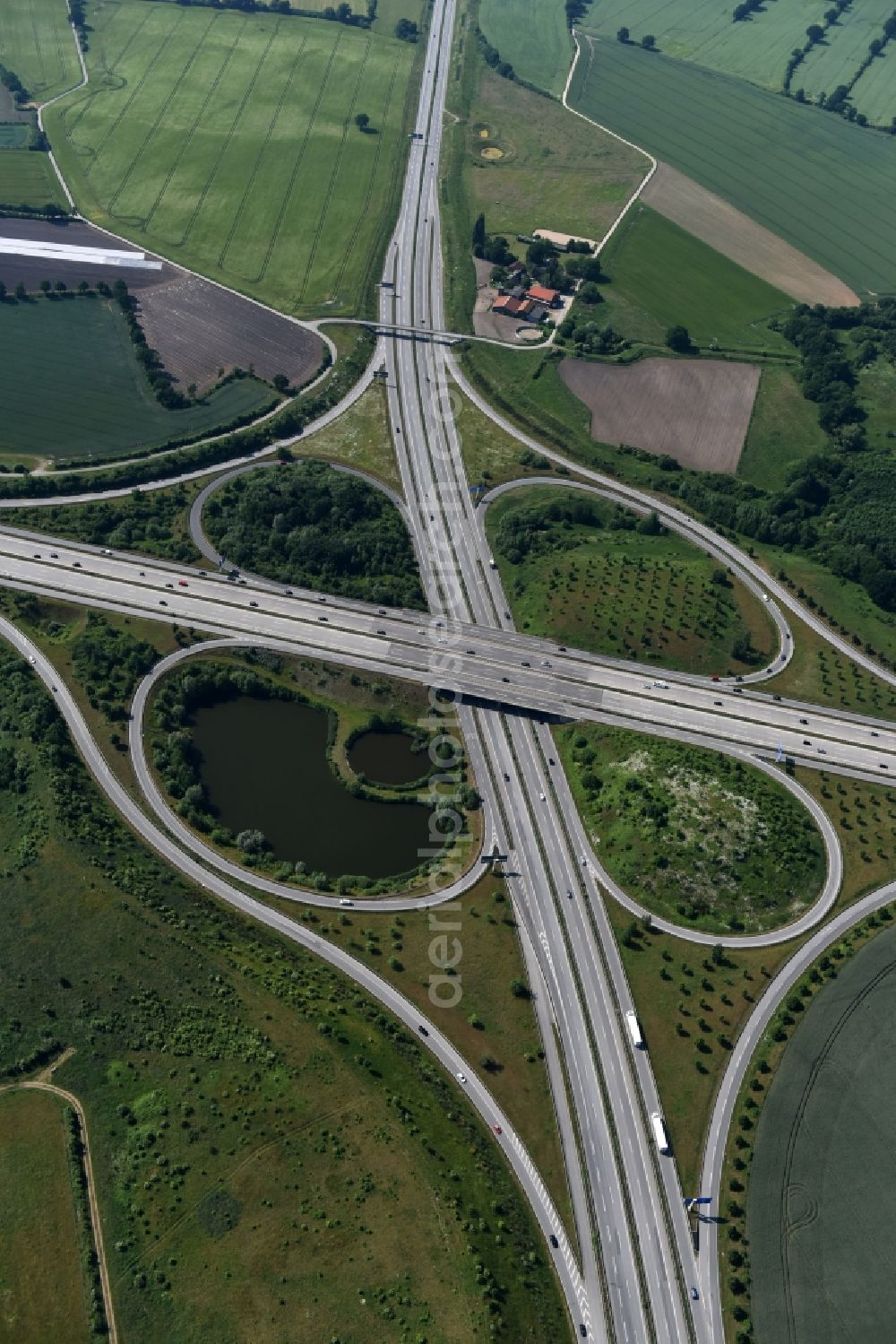 Aerial image Hamberge - Traffic flow at the intersection- motorway A 20 - A1 in Hamberge in the state Schleswig-Holstein