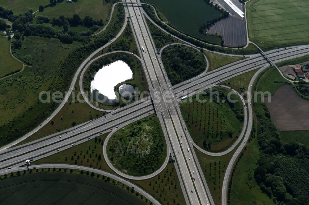 Aerial image Hamberge - Traffic flow at the intersection- motorway A 20 - A1 in Hamberge in the state Schleswig-Holstein