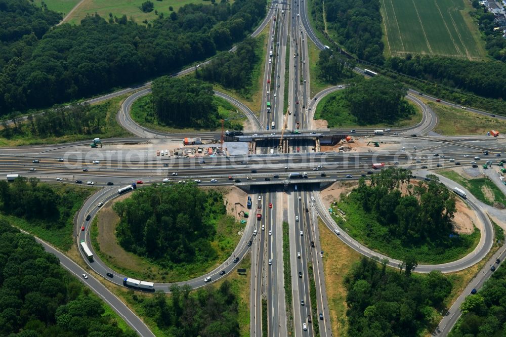 Köln from above - Traffic flow at the intersection- motorway A 1 - A57 Koeln-Nord in the district Ossendorf in Cologne in the state North Rhine-Westphalia, Germany