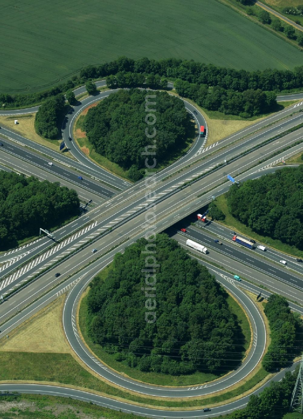 Aerial image Bochum - Traffic flow at the intersection- motorway A 44 - A43 Kreuz Bochum/Witten in Bochum in the state North Rhine-Westphalia