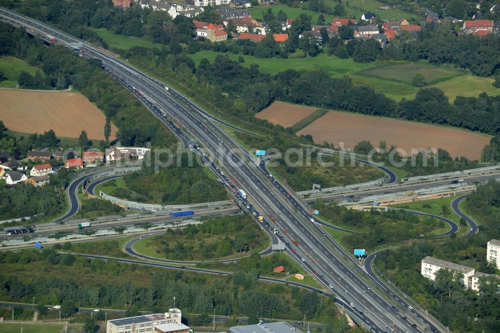 Braunschweig from above - Traffic flow at the intersection- motorway A 394 - E30 Kreuz Braunschweig-Nord in Braunschweig in the state Lower Saxony