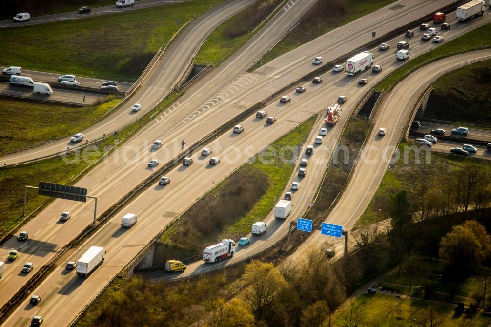 Herne from above - Traffic flow at the intersection- motorway A 42 A43 Kreuz Herne in Herne in the state North Rhine-Westphalia, Germany