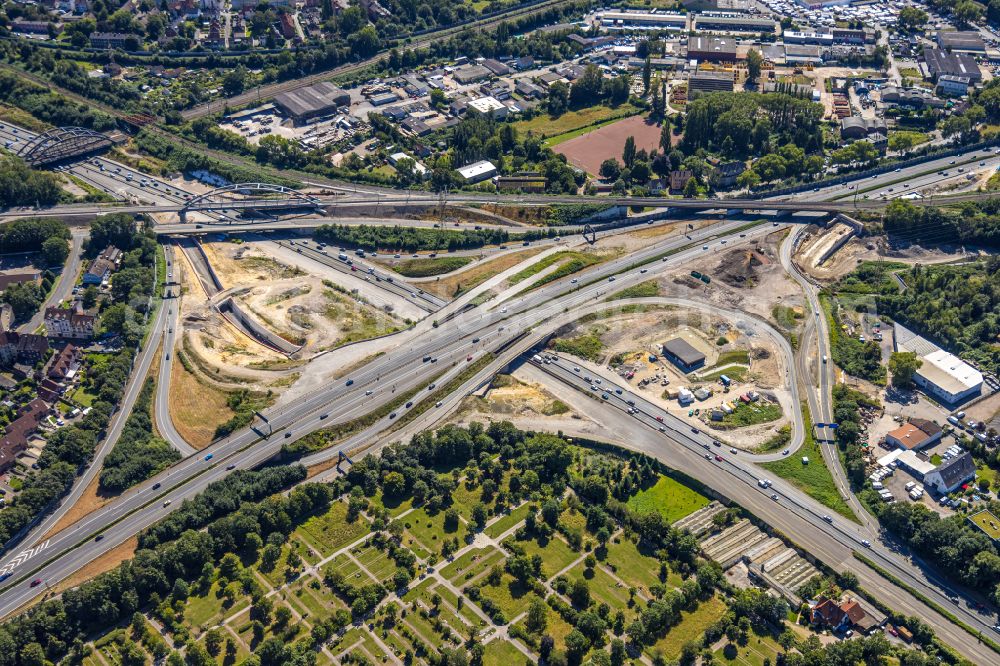 Herne from above - Traffic flow at the intersection- motorway A 42 A43 a??Kreuz Hernea?? in Herne in the state North Rhine-Westphalia, Germany