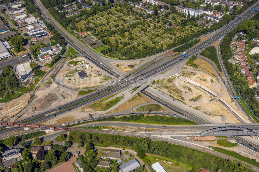 Herne from above - Traffic flow at the intersection- motorway A 42 A43 a??Kreuz Hernea?? in Herne in the state North Rhine-Westphalia, Germany