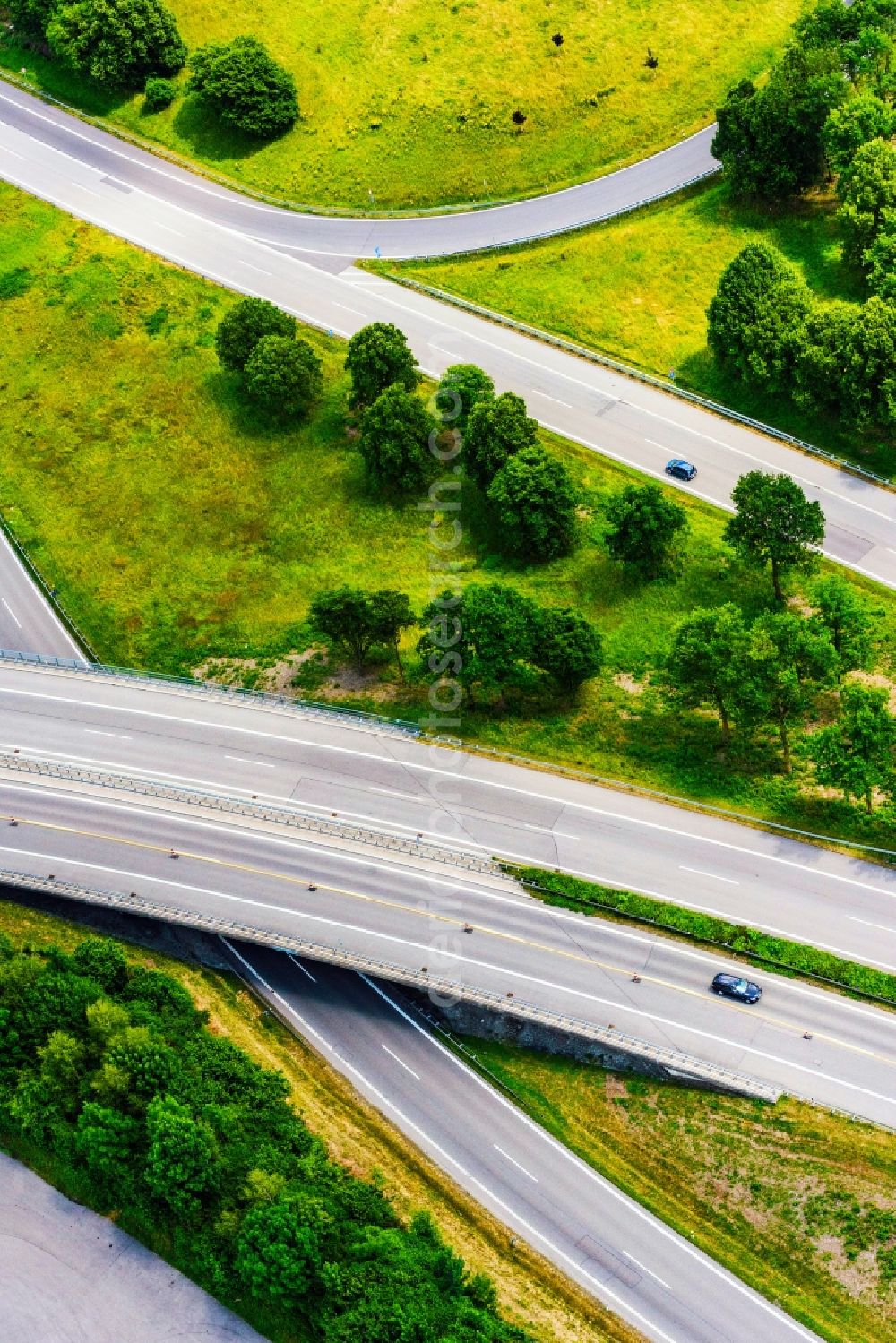 Aerial image Buxheim - Traffic flow at the intersection- motorway A 7 A96 Kreuz Memmingen in Buxheim in the state Bavaria, Germany