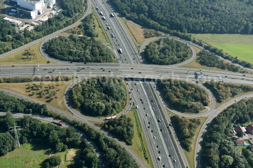 Aerial image Hannover - Traffic flow at the intersection- motorway Kreuz Hannover-Buchholz where the A2 and A37 near Hannover in the state Lower Saxony are crossing each other