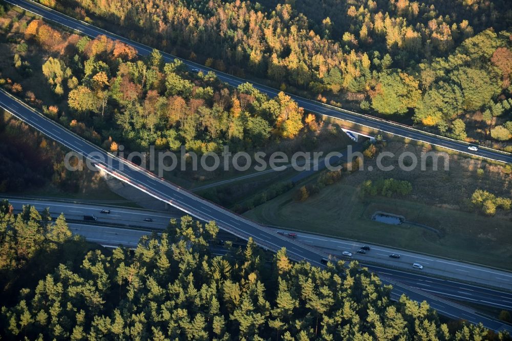 Aerial image Werder - Traffic flow at the intersection- motorway A 2 und A10 near Werder in the state Brandenburg