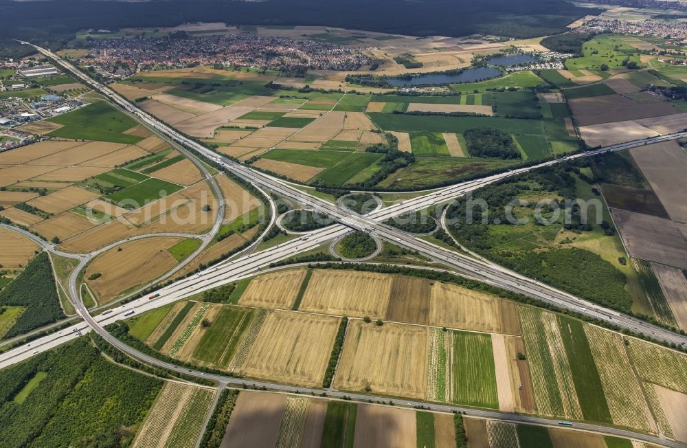 Aerial image Sankt Leon-Rot - Traffic management at the motorway junction Walldorf motorway A4 and A6 and E50 in Sankt Leon-Rot in Baden-Wuerttemberg