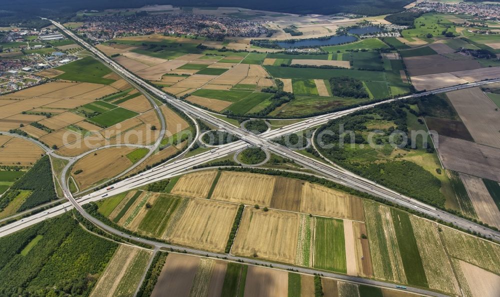 Aerial photograph Sankt Leon-Rot - Traffic management at the motorway junction Walldorf motorway A4 and A6 and E50 in Sankt Leon-Rot in Baden-Wuerttemberg