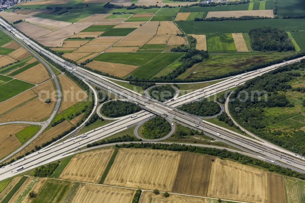 Sankt Leon-Rot from above - Traffic management at the motorway junction Walldorf motorway A4 and A6 and E50 in Sankt Leon-Rot in Baden-Wuerttemberg