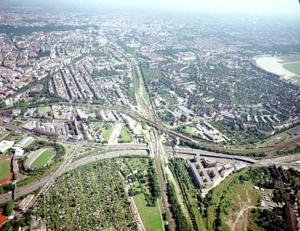 Berlin - Tempelhof from the bird's eye view: Verkehrsführung der DB / S-Bahn am S- Bahnhof Papestraße in Berlin - Tempelhof.