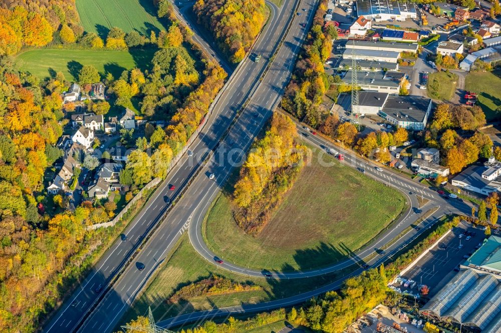 Witten from above - Traffic flow at the motorway A 44 Witten-Stockum in Bochum in the state North Rhine-Westphalia