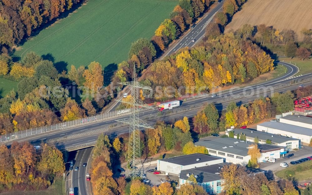 Aerial photograph Witten - Traffic flow at the motorway A 44 Witten-Stockum in Bochum in the state North Rhine-Westphalia