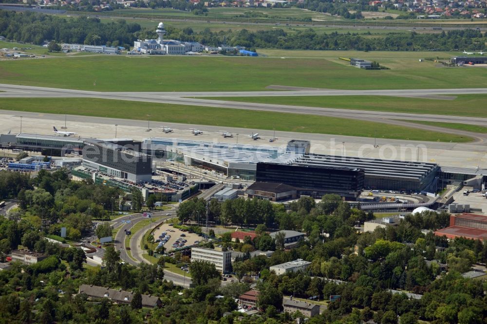 Aerial photograph Warschau - View of terminals and start and runway of the international commercial airport Warsaw Chopin Airport (IATA: WAW, ICAO: EPWA; Polish Lotnisko Chopina w Warszawie) in Poland