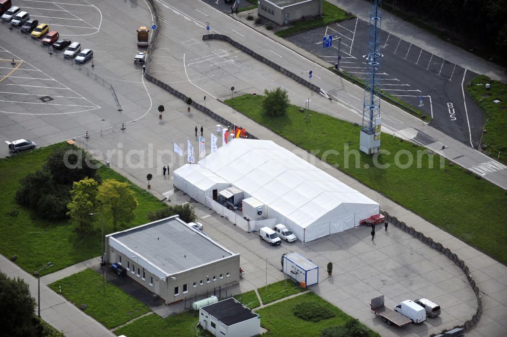 EISENACH from above - Blick auf die Verkehrsfreigabe der sechsstreifig, neugebauten Umfahrung der Hörselberge im Zuge der A 4 Verlegung. Der Ausbau der A 4 konnte als erstes von vier ÖPP-Pilotprojekten durch eine ARGE um die EUROVIA VBU fertig gestellt werden. DEGES