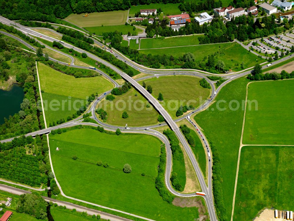 Rissegg from the bird's eye view: Traffic junction of the federal roads B312 and B30 in Rissegg in the state Baden-Wuerttemberg, Germany