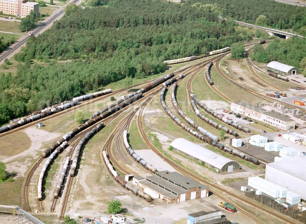 Aerial image Schwarzheide / Brandenburg - Verlade- und Rangierbahnhof auf dem südlichen Werksgelände der BASF - Schwarzheide .