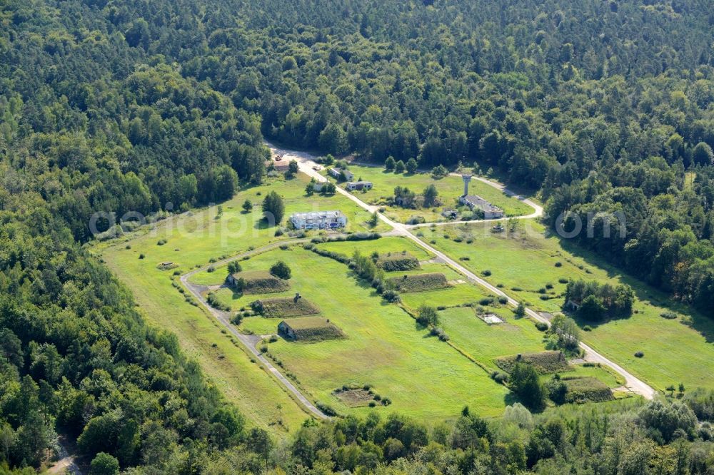 Breitefeld from above - Vacant bunker complex and ammunition depots on the former military training ground the British Armed Forces in Breitefeld in the state Hesse