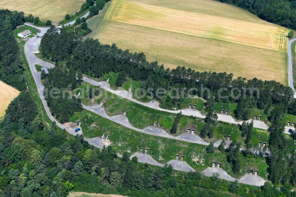 Tauberbischofsheim from the bird's eye view: Vacant bunker complex and ammunition depots on the former military training ground near Tauberbischofsheim in the state Baden-Wurttemberg, Germany