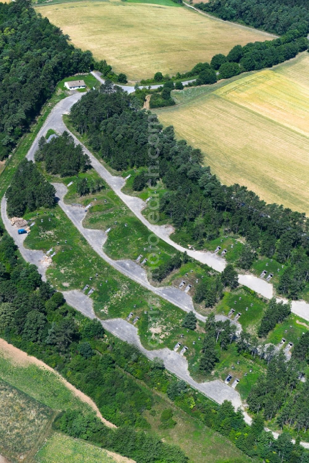 Aerial photograph Tauberbischofsheim - Vacant bunker complex and ammunition depots on the former military training ground near Tauberbischofsheim in the state Baden-Wurttemberg, Germany