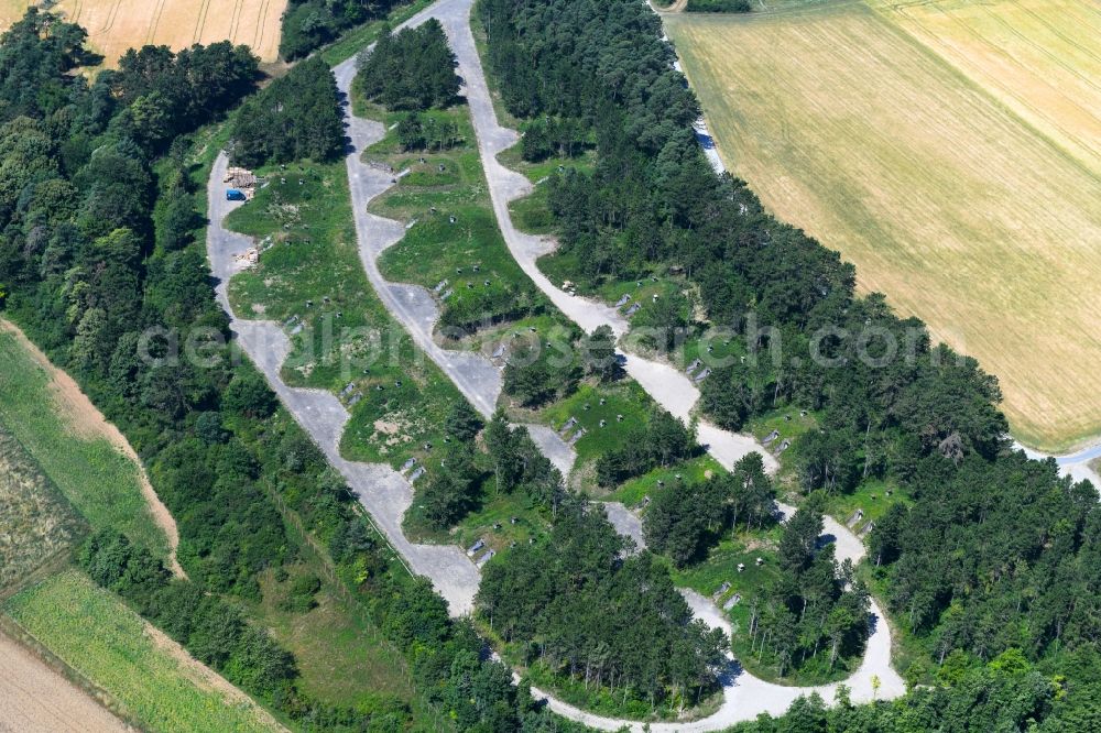 Tauberbischofsheim from the bird's eye view: Vacant bunker complex and ammunition depots on the former military training ground near Tauberbischofsheim in the state Baden-Wurttemberg, Germany