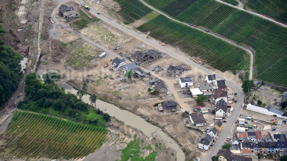 Bad Neuenahr-Ahrweiler from the bird's eye view: Course of the Ahr near Marienthal (Ahr) after the flood disaster in the Ahr valley this year in the state Rhineland-Palatinate, Germany