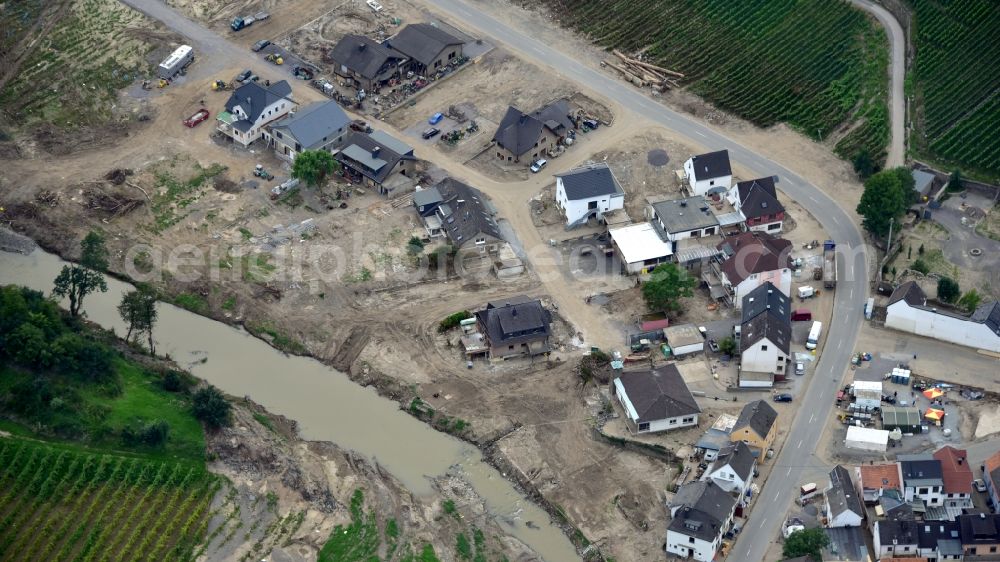 Bad Neuenahr-Ahrweiler from the bird's eye view: Course of the Ahr near Marienthal (Ahr) after the flood disaster in the Ahr valley this year in the state Rhineland-Palatinate, Germany