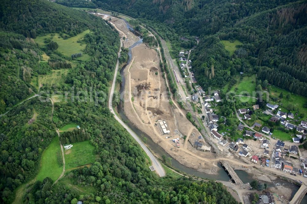 Altenahr from the bird's eye view: Course of the Ahr south of Kreuzberg (Ahr) after the flood disaster in the Ahr valley this year in the state Rhineland-Palatinate, Germany