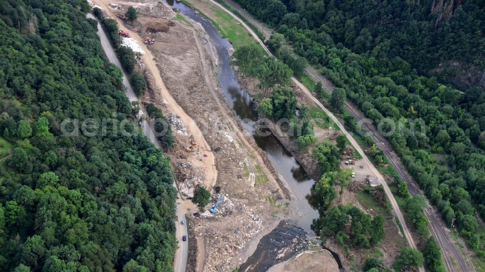 Altenahr from above - Course of the Ahr south of Kreuzberg (Ahr) after the flood disaster in the Ahr valley this year in the state Rhineland-Palatinate, Germany