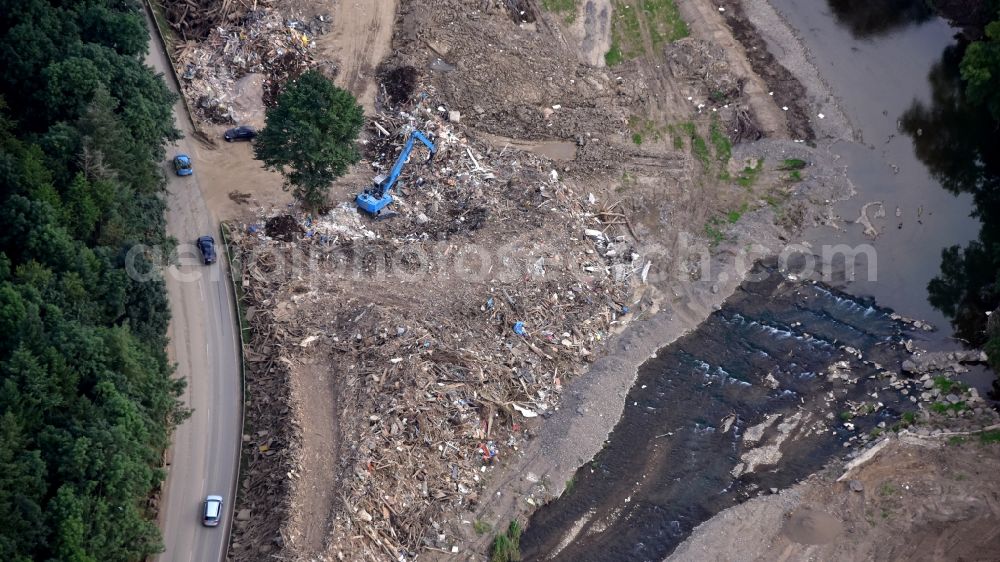 Altenahr from the bird's eye view: Course of the Ahr south of Kreuzberg (Ahr) after the flood disaster in the Ahr valley this year in the state Rhineland-Palatinate, Germany