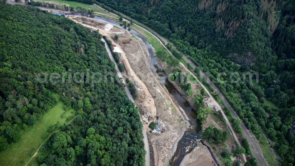 Altenahr from above - Course of the Ahr south of Kreuzberg (Ahr) after the flood disaster in the Ahr valley this year in the state Rhineland-Palatinate, Germany