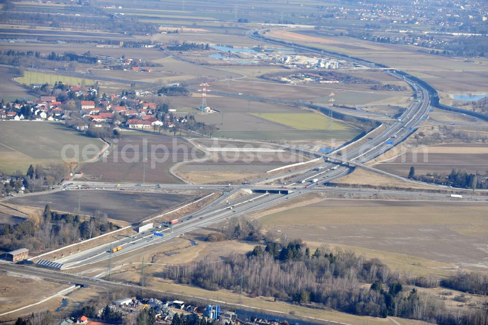 Aerial image München - Blick auf den Verlauf der neugebauten Autobahn BAB A6 bei München - Aubing-Lochhausen-Langwied südlich des Kreuzes München-West. Course of the newly built highway A6 motorway near Munich - Aubing-Lochhausen-Langwied.