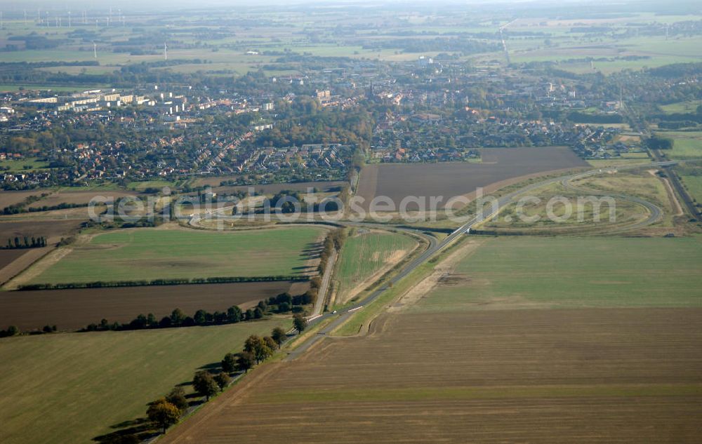 Aerial image Pitzwalk - Blick auf die Ortsumgehung Bundesstrasse 189 Pritzwalk. Projektsteuerung: Schüßler-Plan Ingenieurgesellschaft für Bau- und Verkehrswegeplanung mbH.