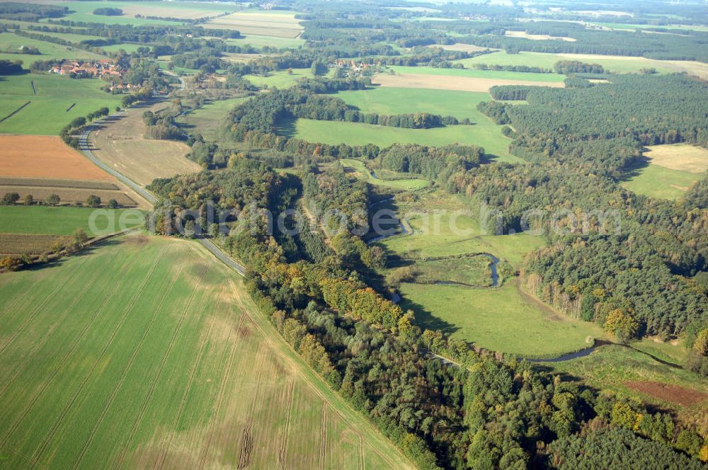 Aerial image Rohlsdorf - Blick auf die Ortsumgehung Bundesstrasse 189 Rohlsdorf. Projektsteuerung: Schüßler-Plan Ingenieurgesellschaft für Bau- und Verkehrswegeplanung mbH.